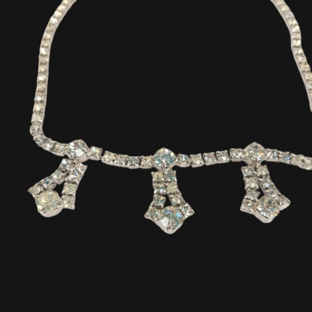 Vintage Necklace with Pendants Sparkly Rhinestone Prong Set, Faceted 14"